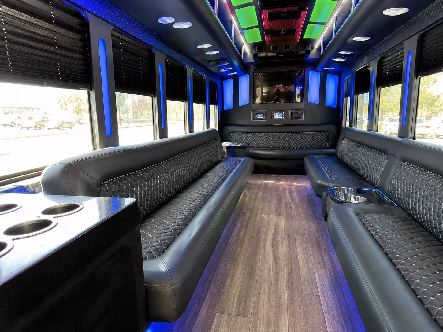 conway 15 passenger party bus inside