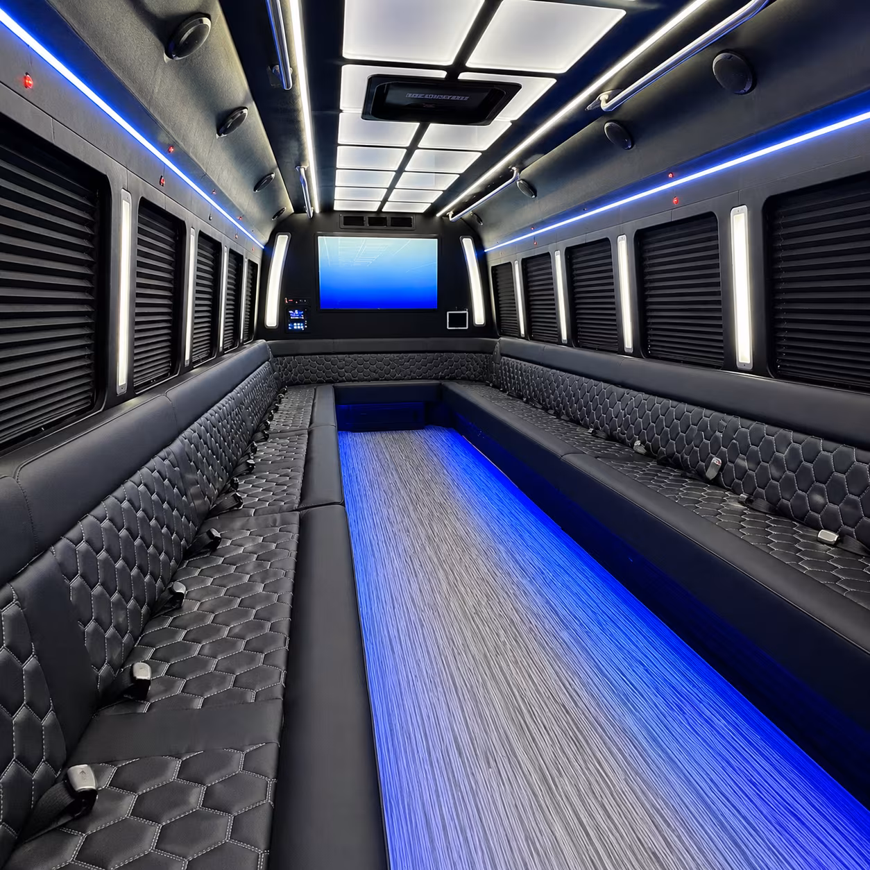 conway 50 passenger party bus inside